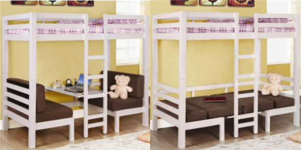 White Wood Bunk Beds With Desk